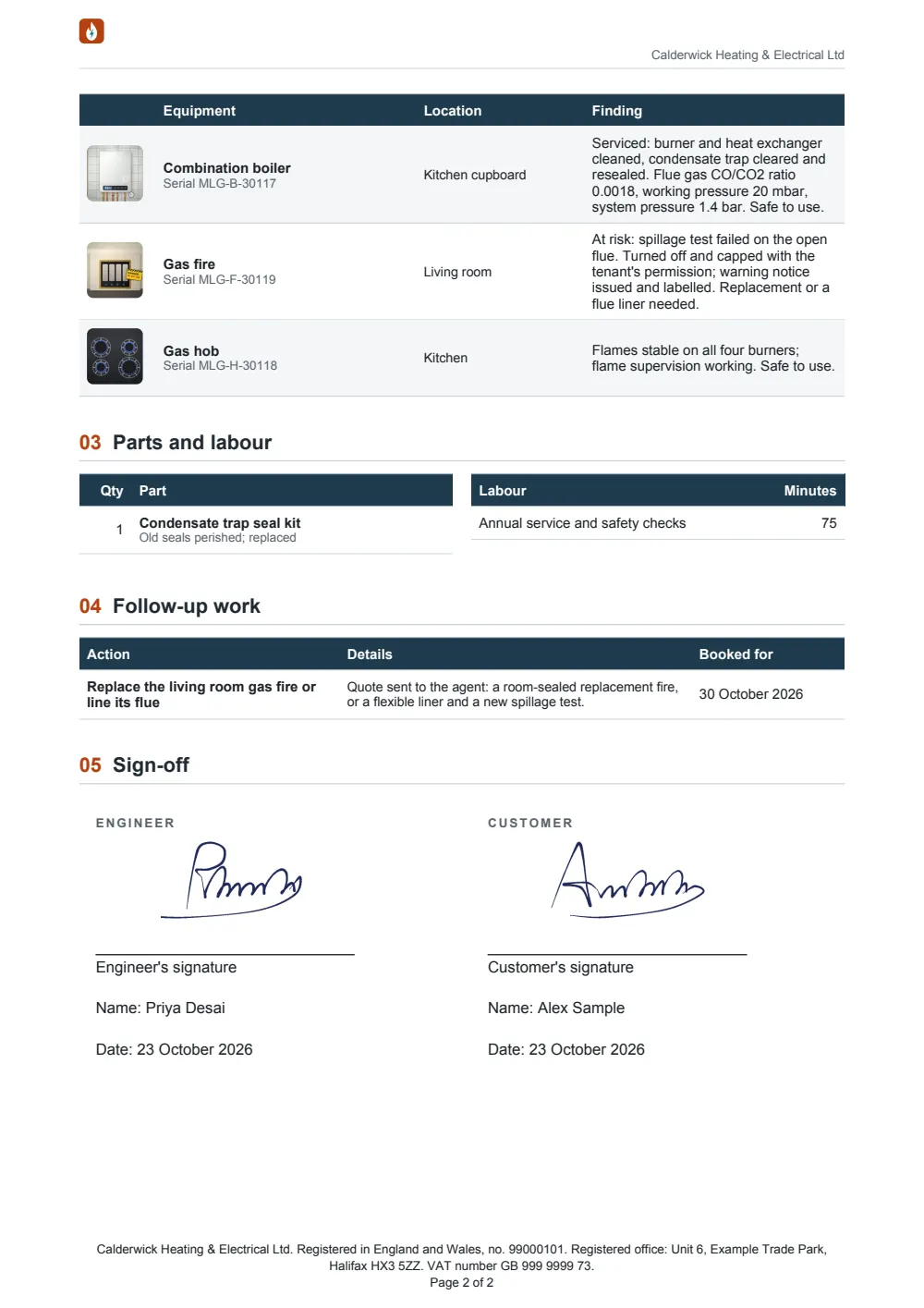 Page 2 of the service report.