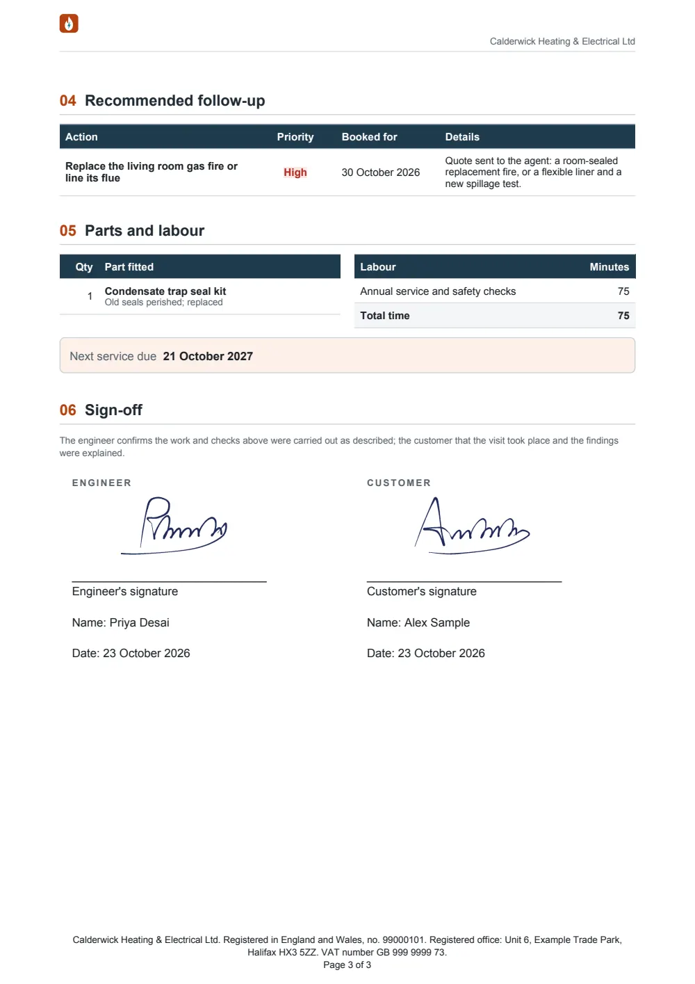 Page 3 of the branded service report.