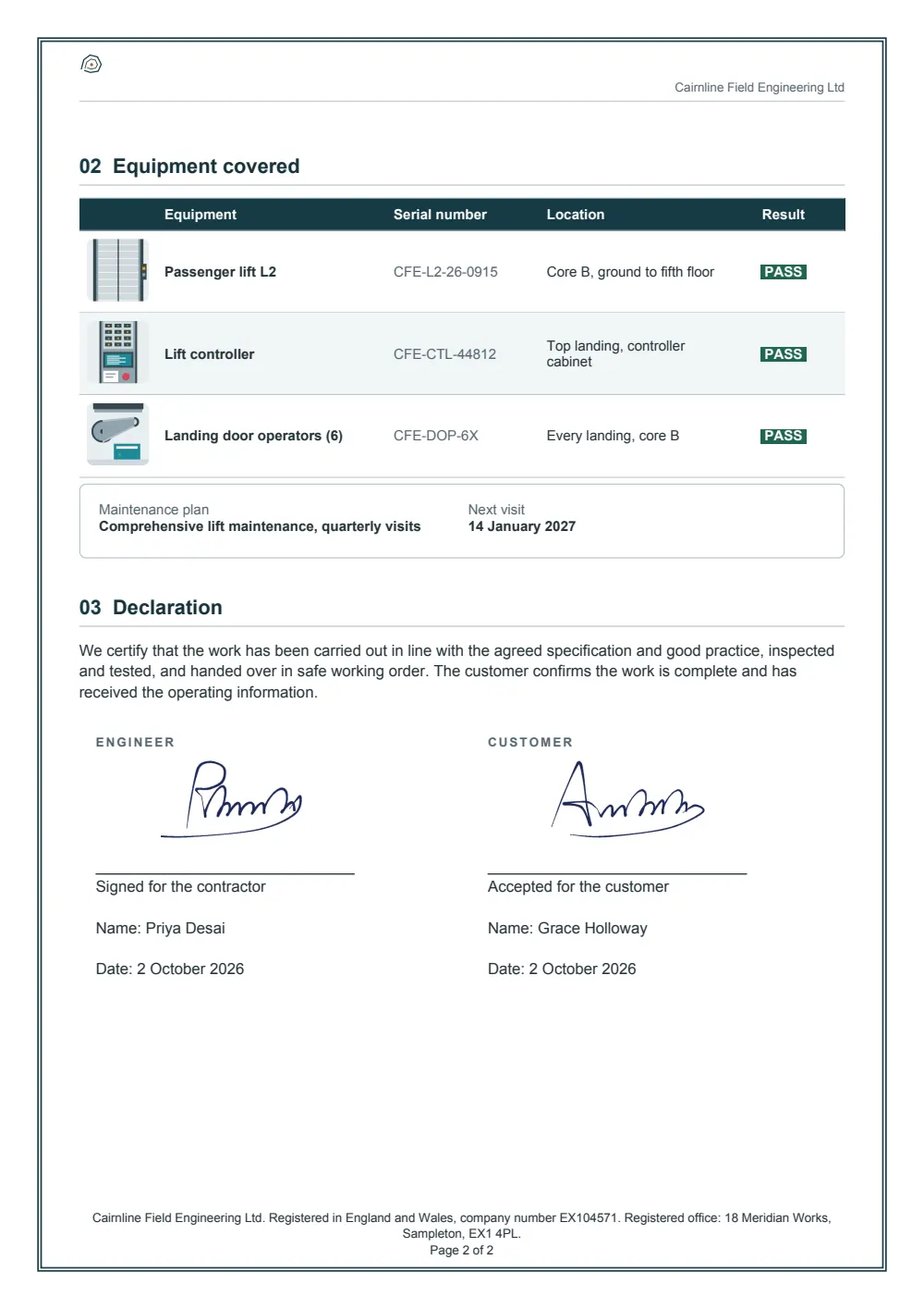 Page 2 of the completion certificate.