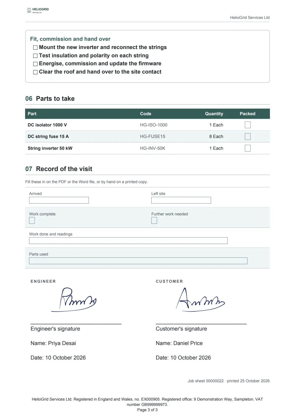 Page 3 of the job sheet.