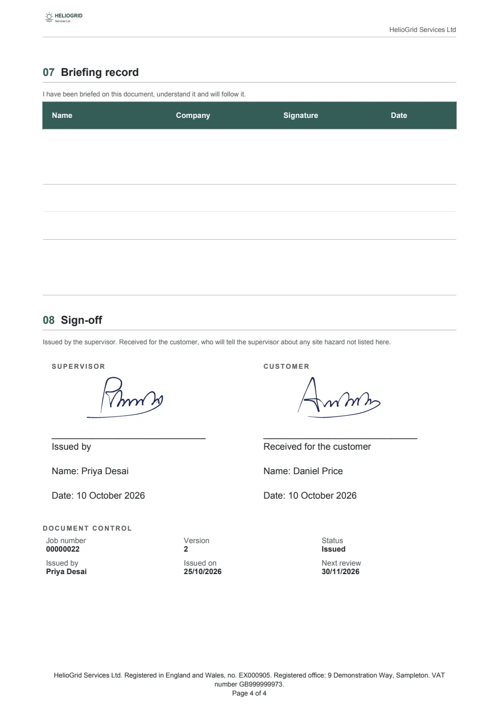 Page 4 of the risk assessment and method statement.