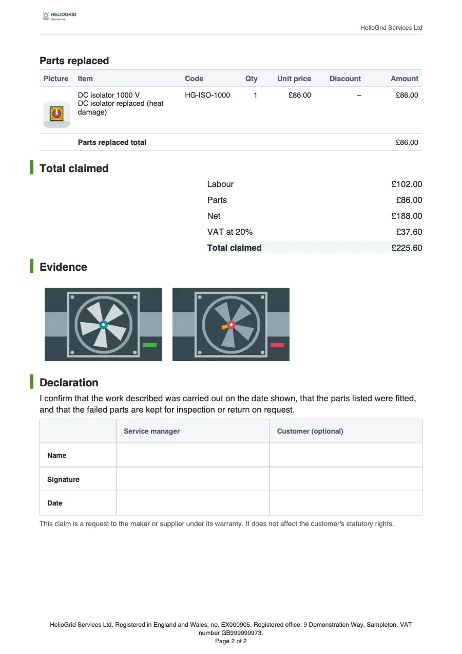 Page 2 of the warranty claim.