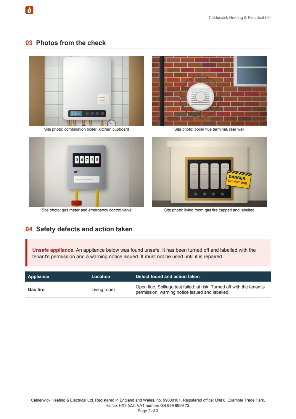 Page 2 of the landlord gas safety record.