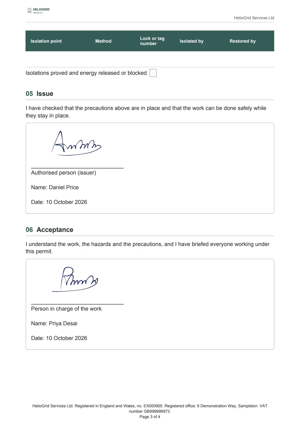 Page 3 of the permit to work.