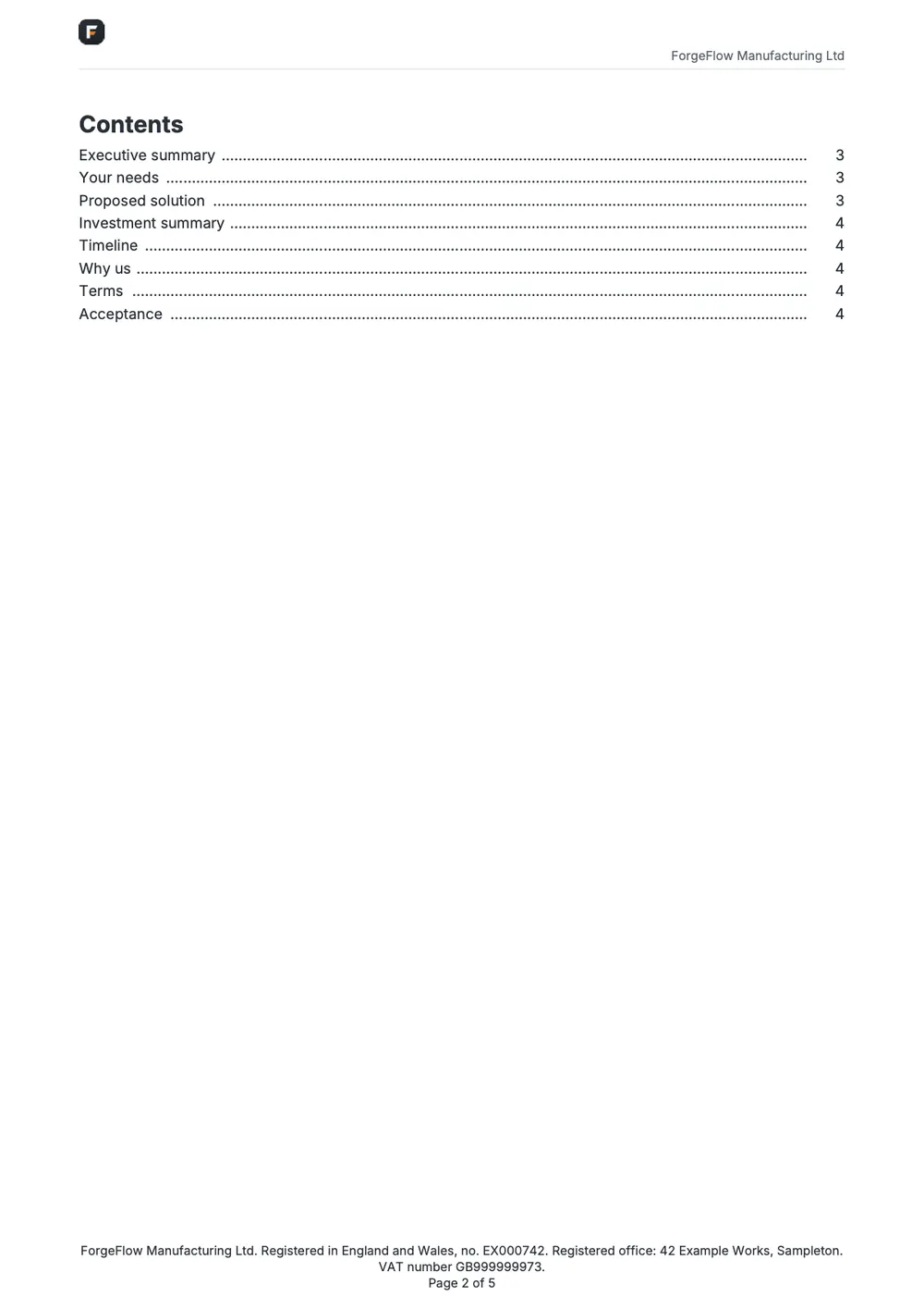 Page 2 of the sales proposal.