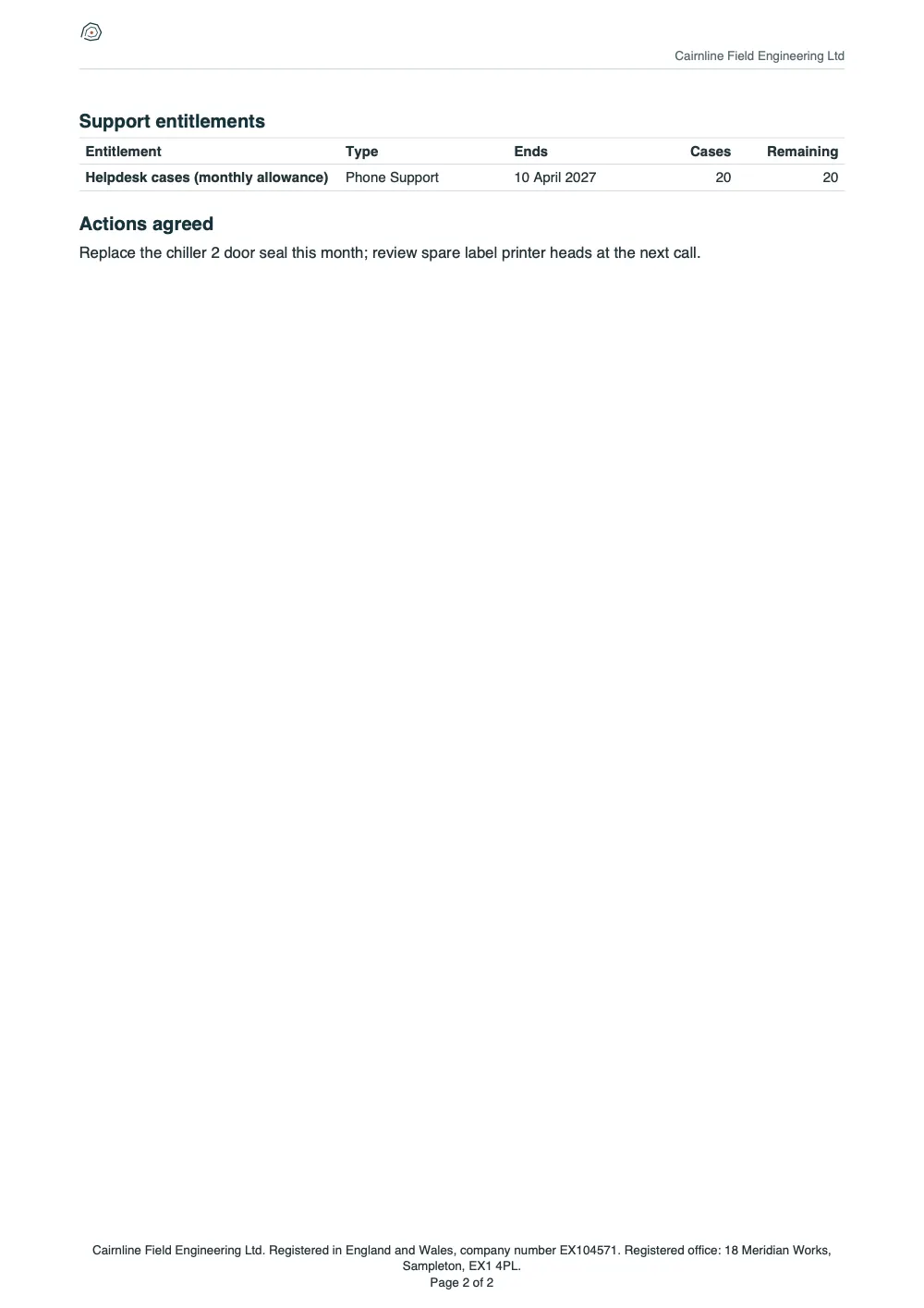 Page 2 of the monthly service review.