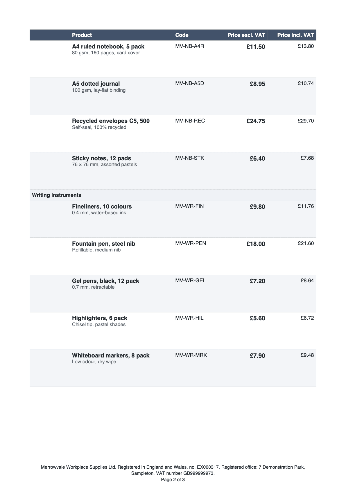 Page 2 of the product catalogue.