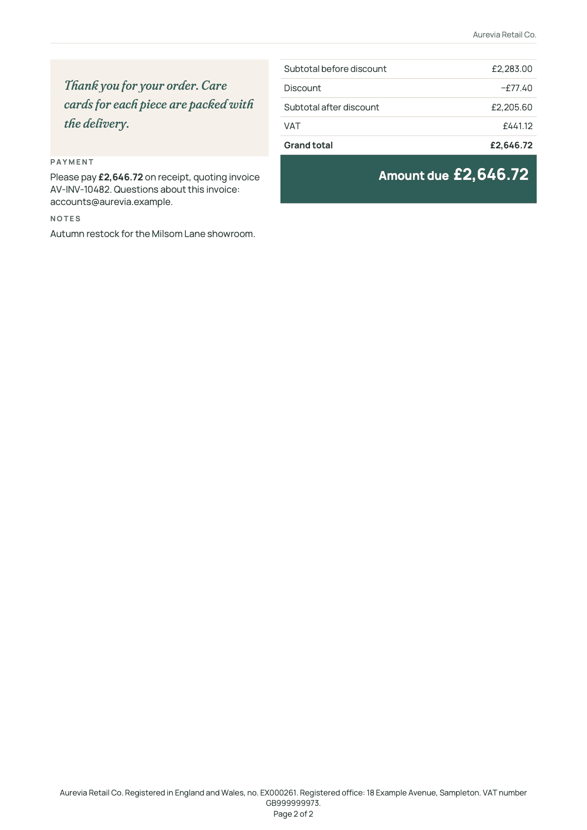 Page 2 of the invoice.