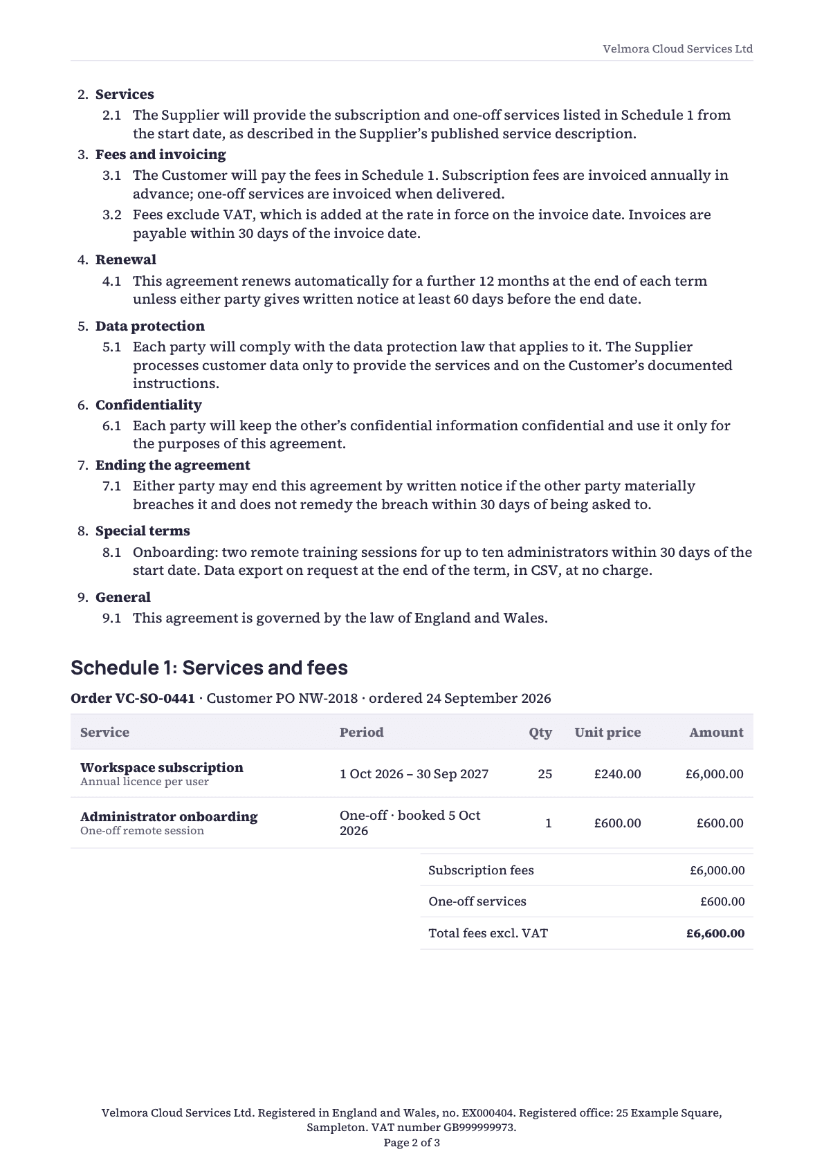 Page 2 of the service agreement.