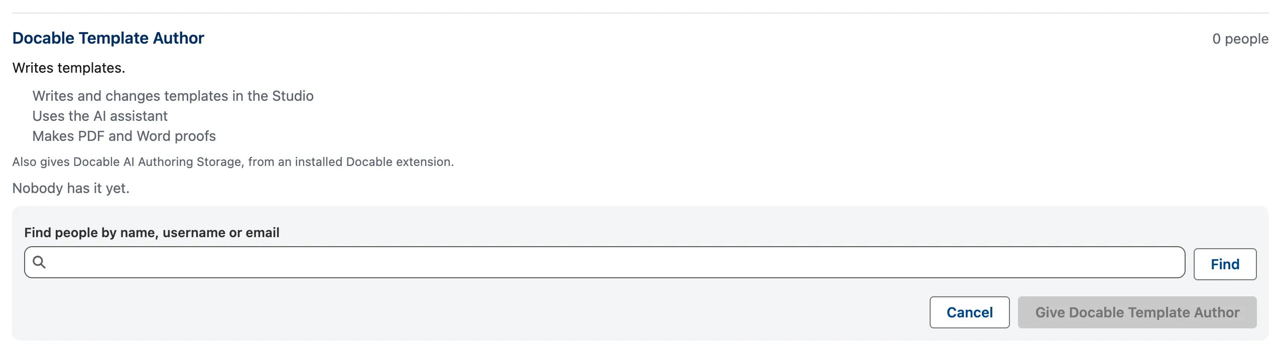 Add people under a role: find people by name, username or email, then give them the role.